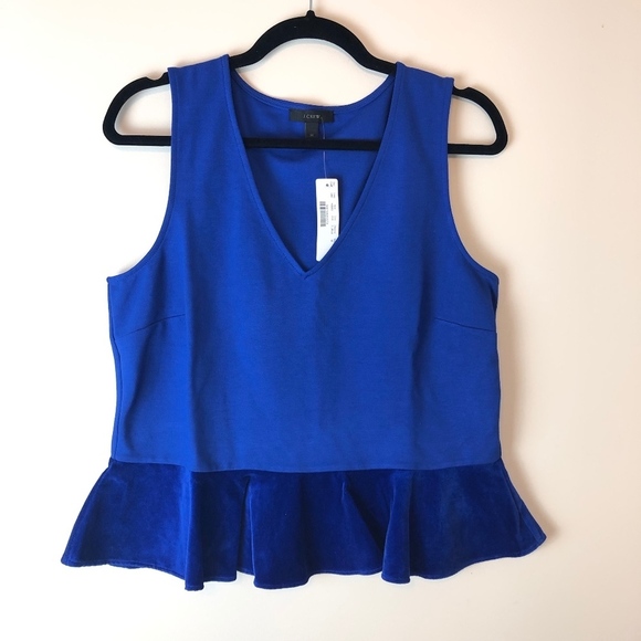 J. Crew Tops - J.Crew | Blue Sleeveless Velvet Peplum Top Medium